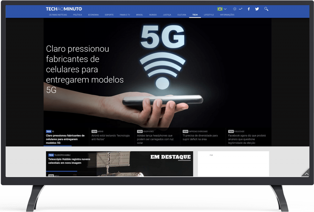 Tela do On Player apresentando a notícia em página web Claro exige que fabricantes entreguem aparelhos 5g